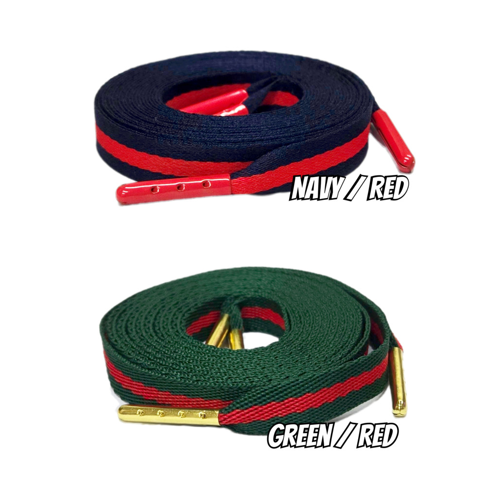 Premium Stripe Flat Shoelaces- Red /Green - Navy /Red -